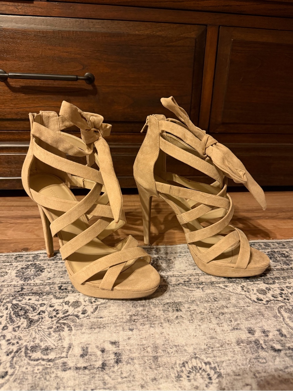Wild Diva Tan Lace-Up Strappy Heels - Picture 2 of 6